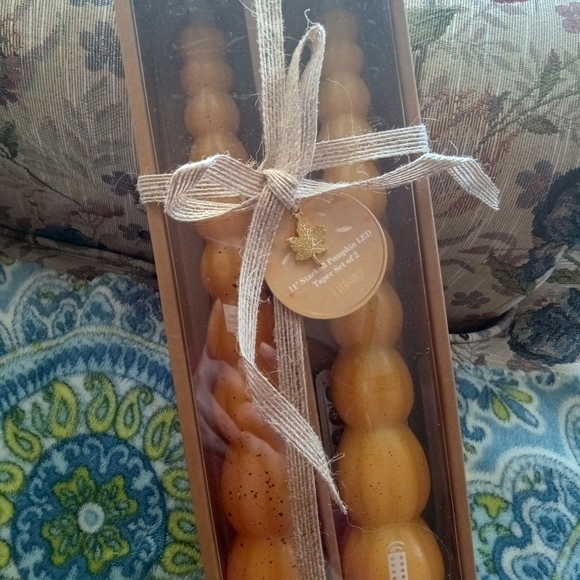 11' inch pumpkin wax tapper set of 2 in box. - Picture 2 of 9